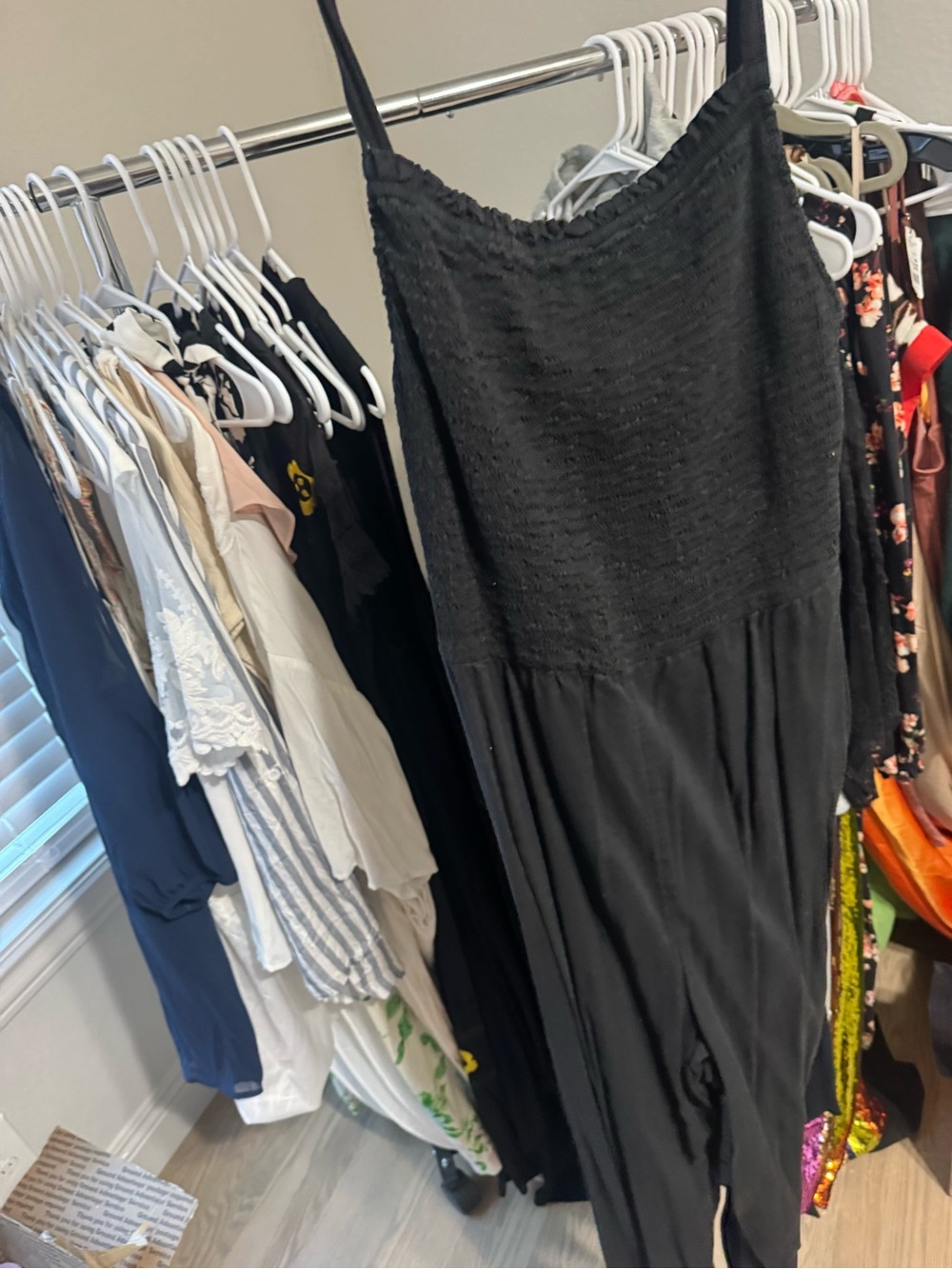 Old Navy Black Smocked Bodice Jumpsuit with Spaghetti Straps